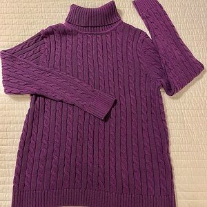 Purple L.L. Bean Turtle Neck, Cable Knit Sweater